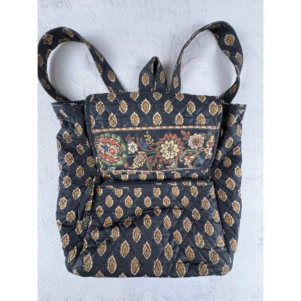 Maggie B Vintage Quilted Backpack Floral Paisley Black Boho School Travel Bag